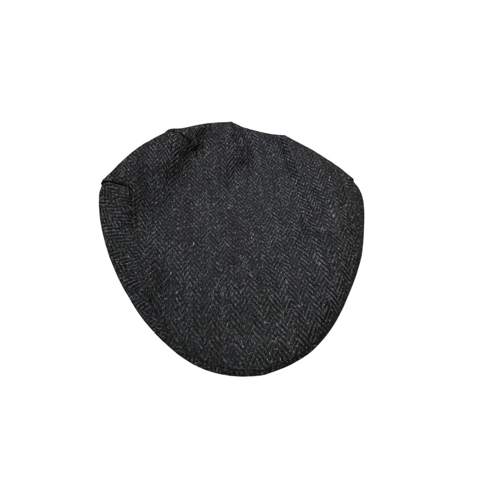 Glen Appin Harris Tweed Flat Cap Mens Charcoal Grey Herringbone Wool Hat L